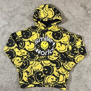 Retro Vert‎ All Over Smiley World Hoodie Medium Black And Yellow